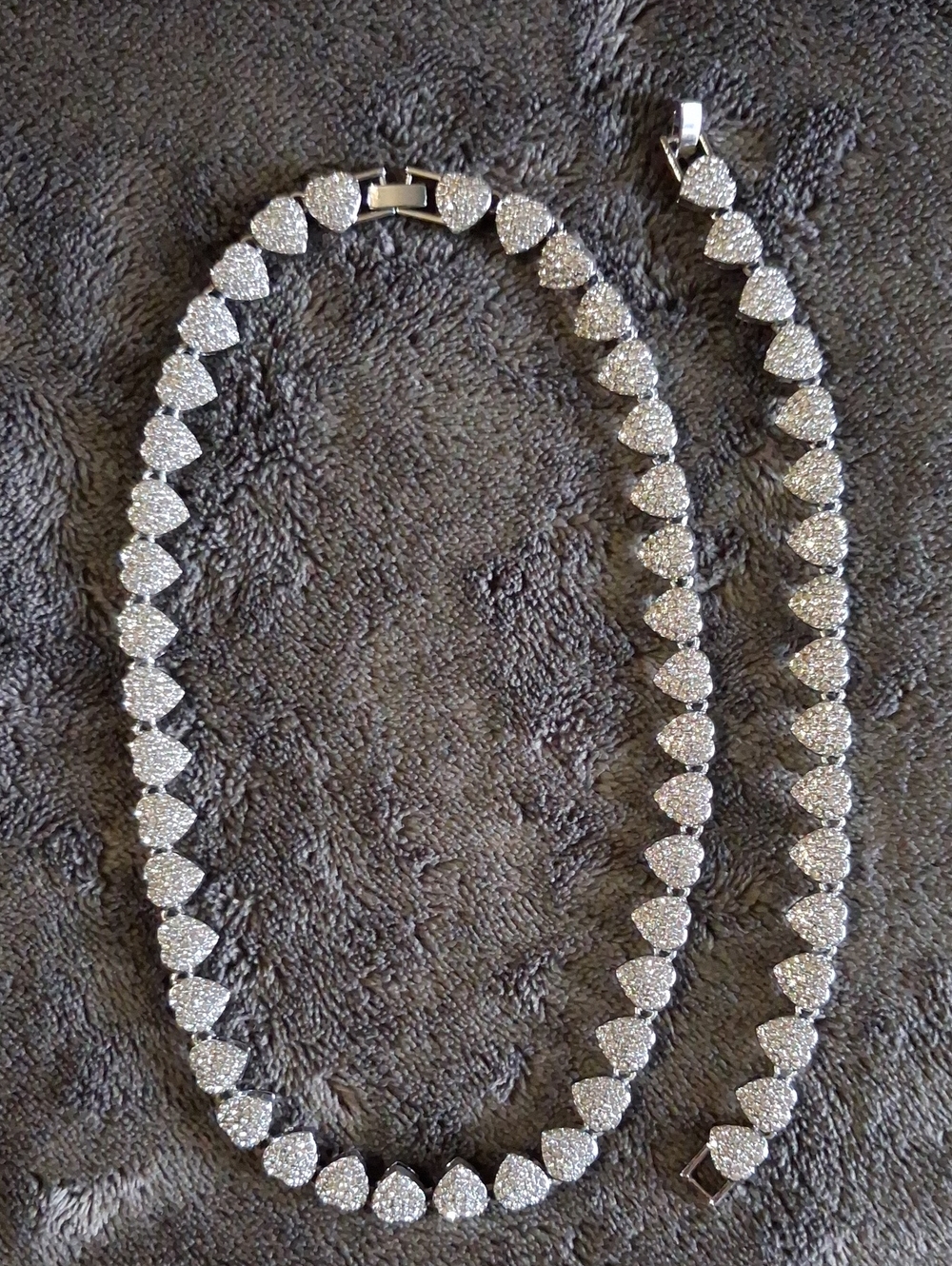Silver Pave Heart Necklace and Bracelet Set -18IN.& 8IN. NEW,HEAVY, WELL MADE.
